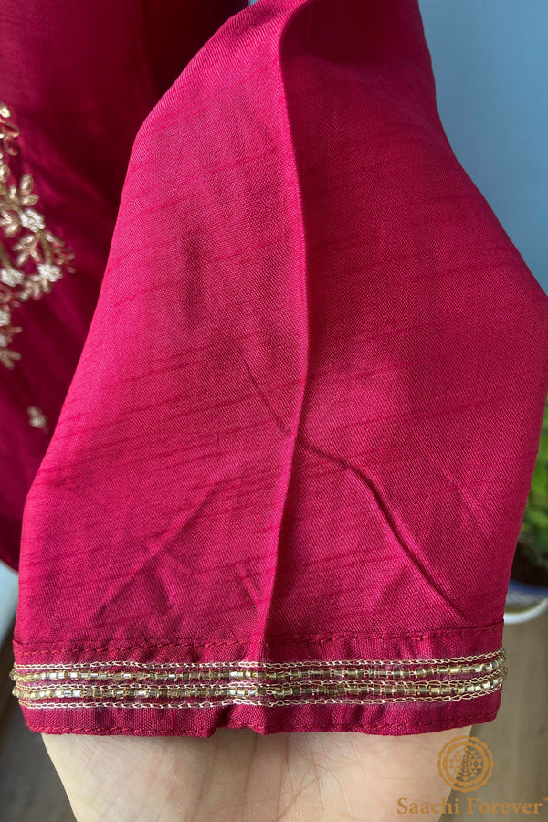 Maroon Dola Silk Hand Zardosi Suit Set - 3 Piece