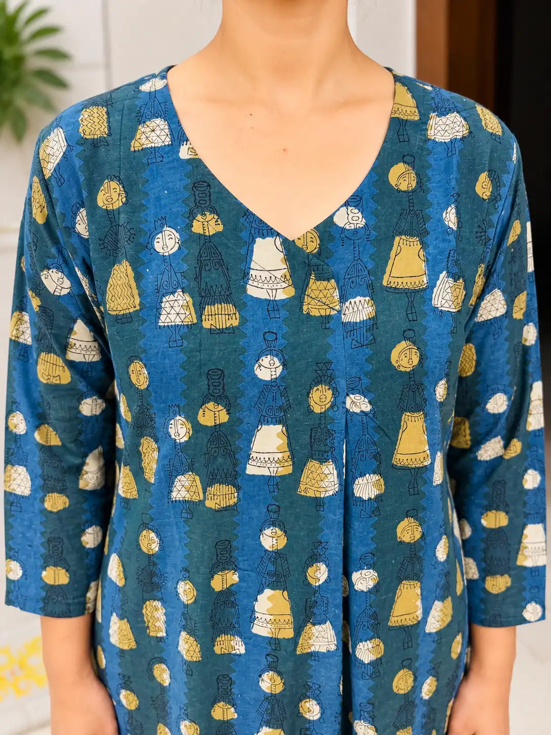 Teal Blue Jhumka Dot Jahota Handblock Printed Straight Cut Cotton Kurta
