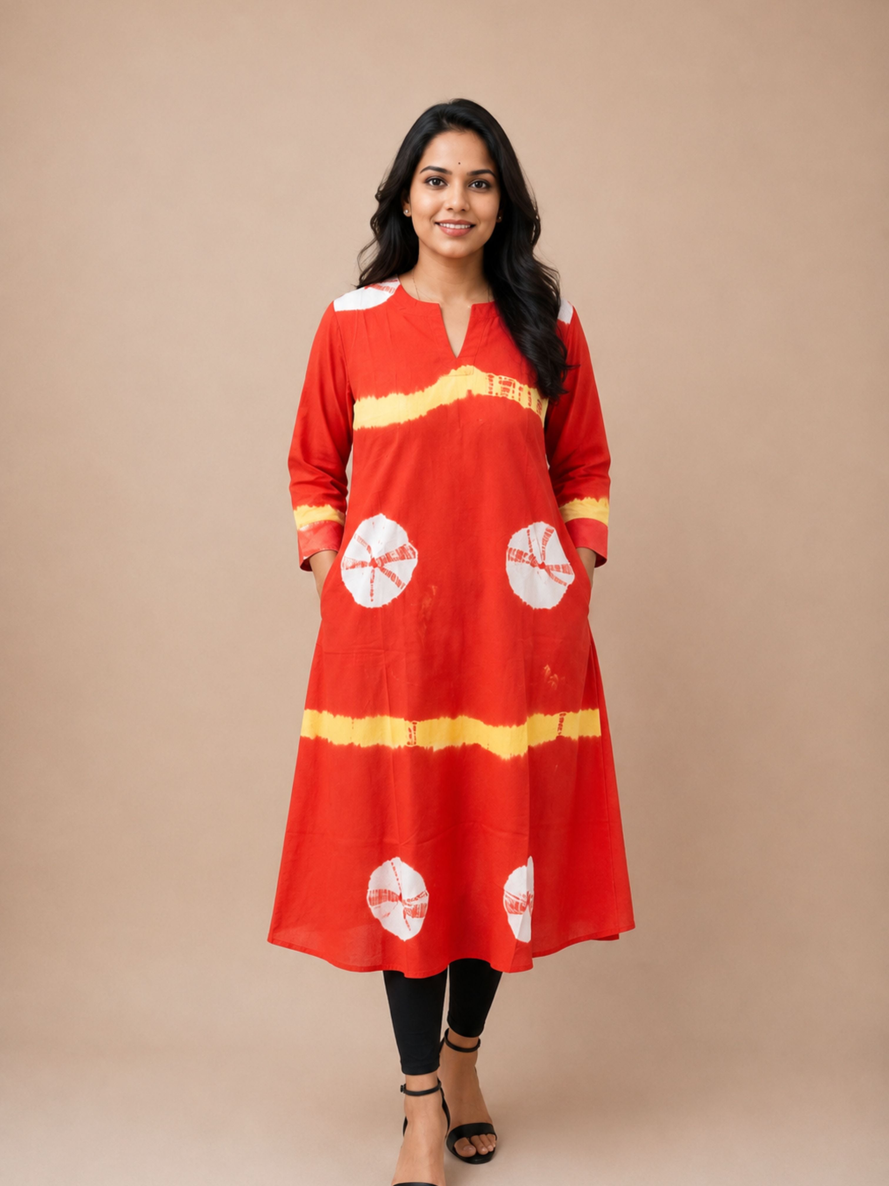 Orange Shibori A-Line Kurta