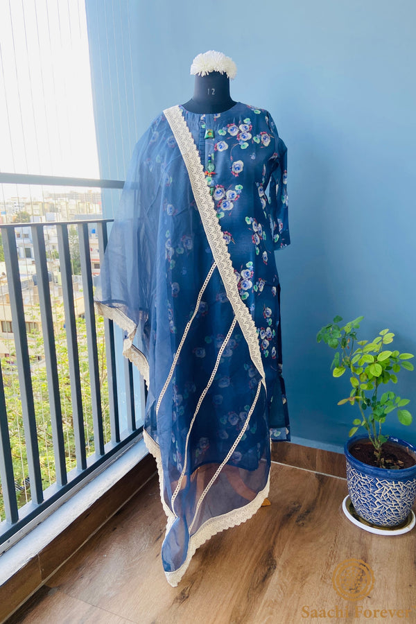 Blue Maheswari Digital print suit – 2 Piece