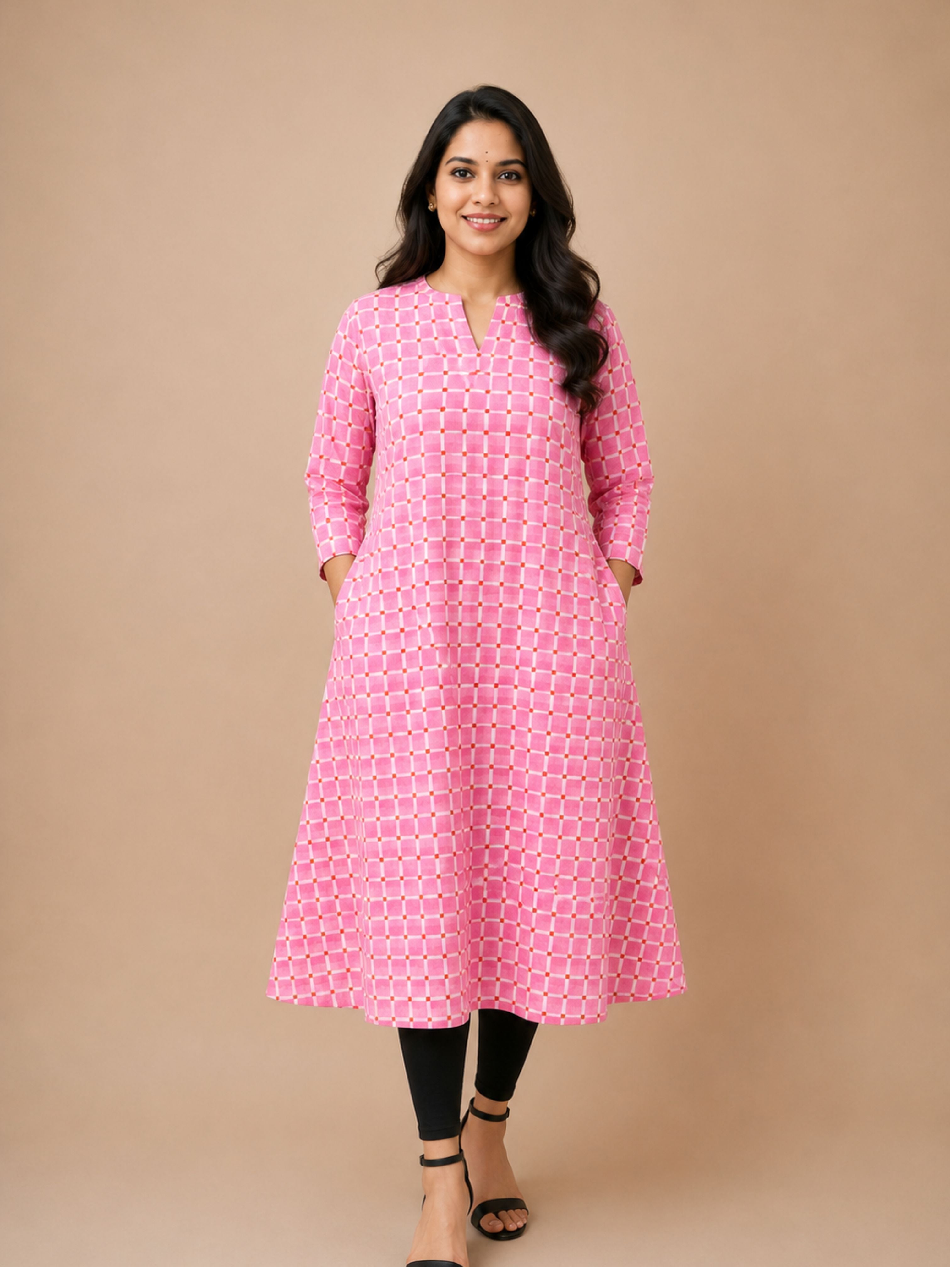 Plum Dabu A-Line Kurta With Lining