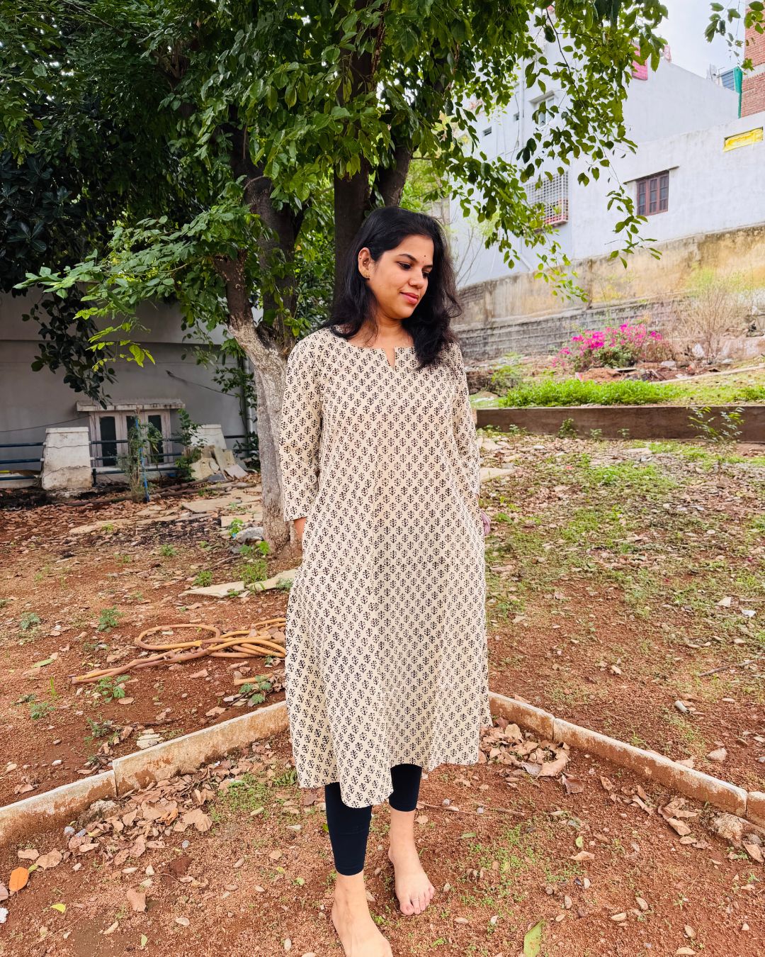 Beige Bagh Block Printed A-Line Kurta