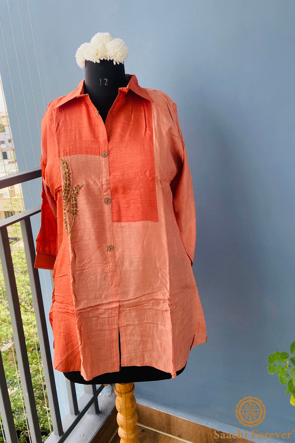 Peach & Orange Raw Silk Co-ord Set