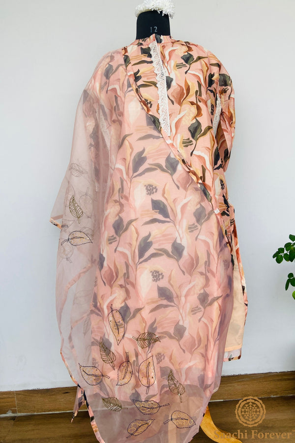 Peach Maheswari Silk Suit set - 2 Piece