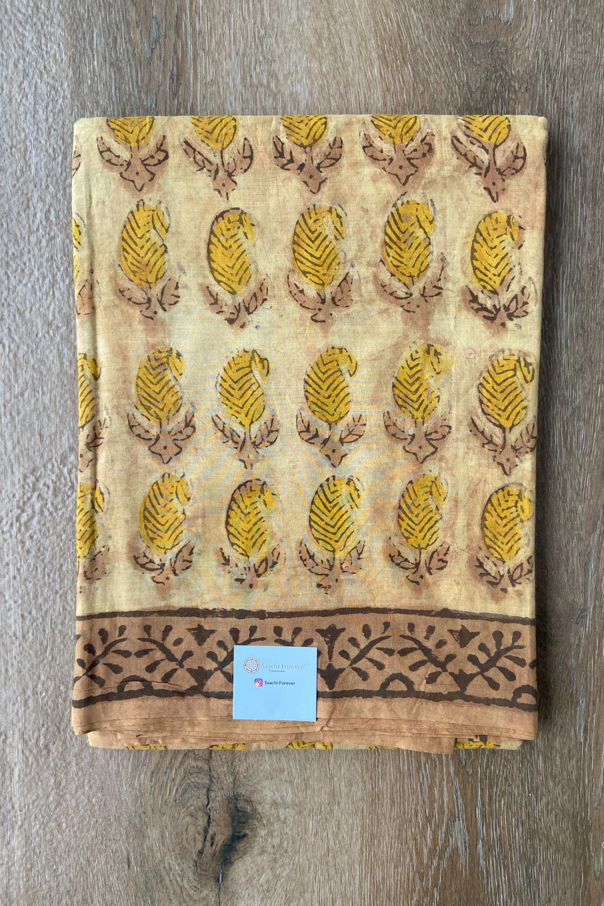 Beige Multani Block Printed Mulmul Cotton Saree