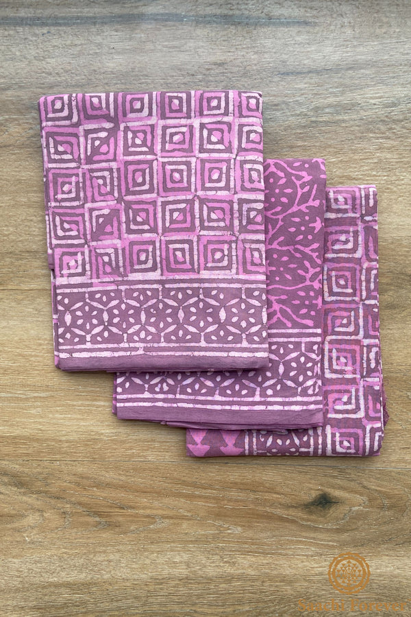 Mul Cotton Block Printed Unstitched Suit Set – 3 Piece