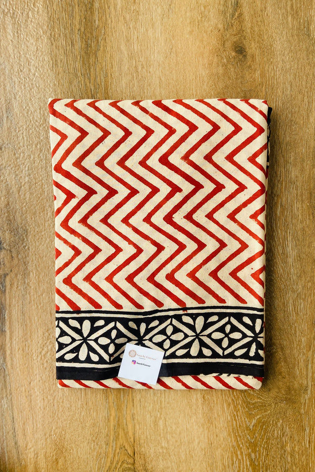 Biege Bagh Block Printed Mulmul Cotton Saree