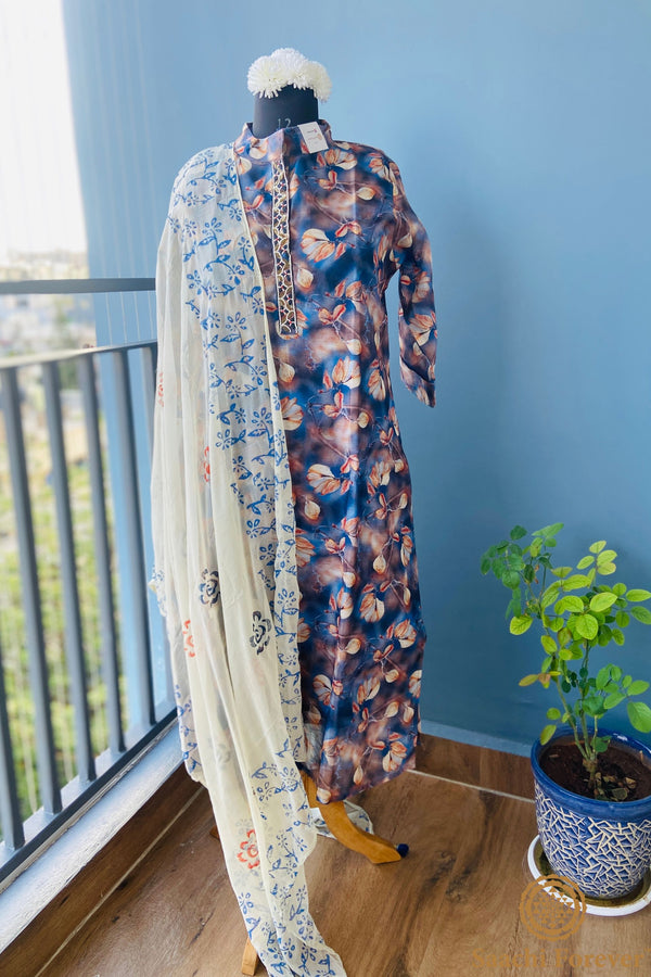 Blue Maheswari Digital print suit - 2 piece