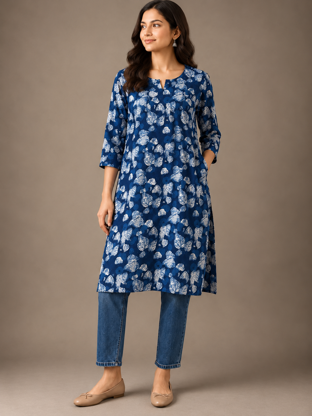 Indigo Leaf Straight Cut Kurta