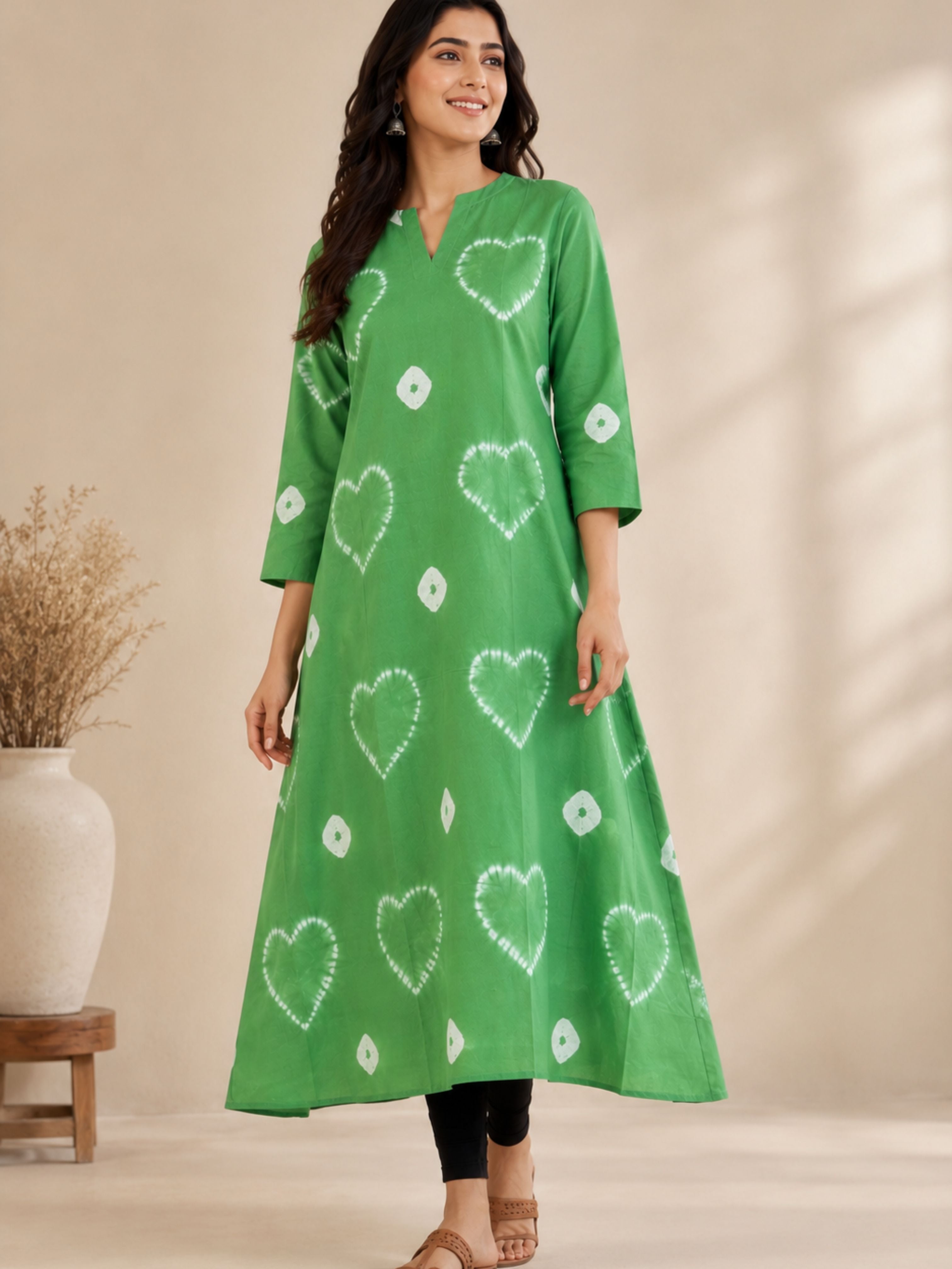 Green Bandhani A-Line Kurta