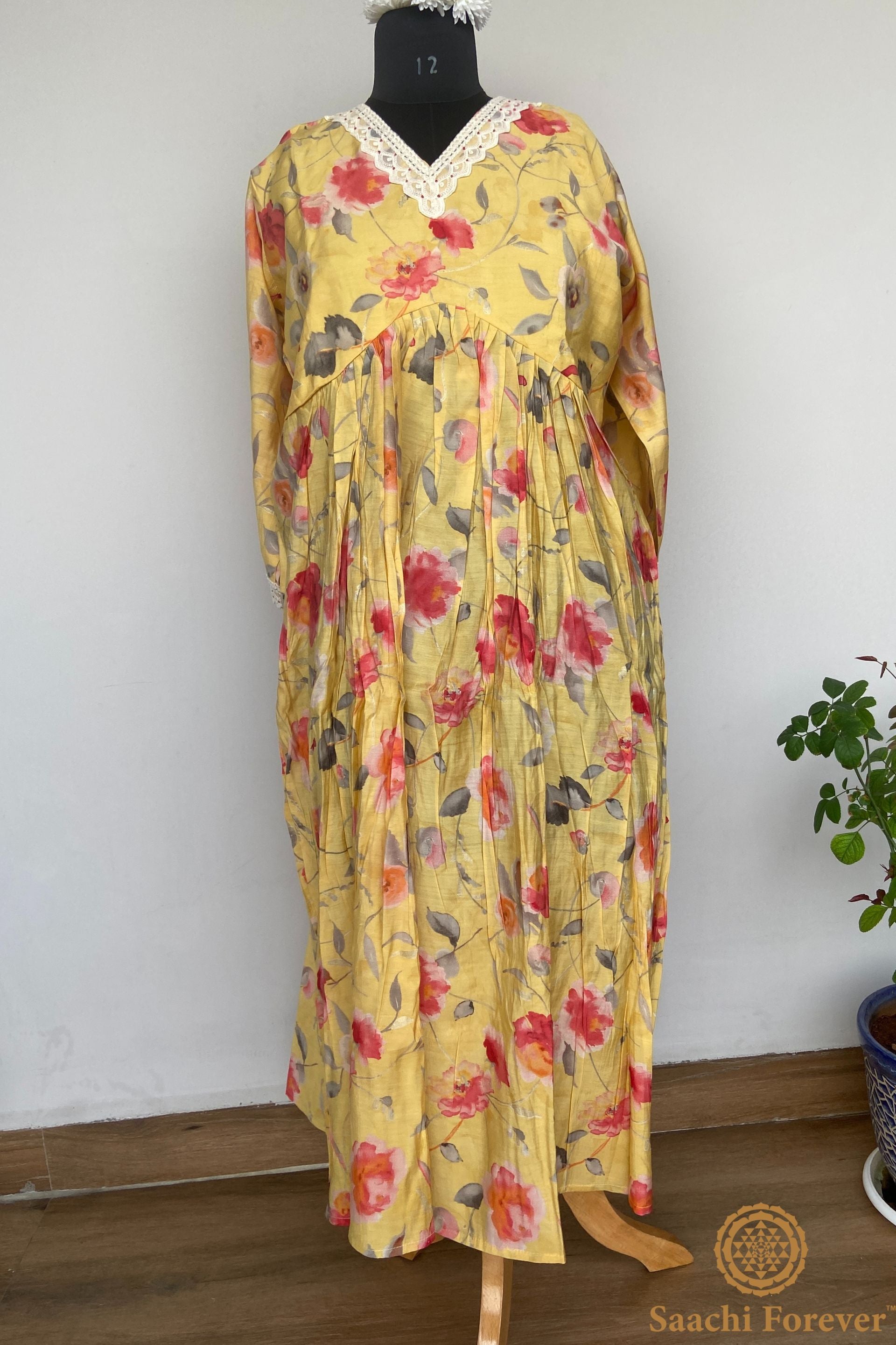Lemon Yellow Muslin Silk Thread Lace Suit Set - 3 Piece