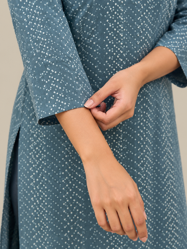 Grey Ajrakh HandBlock Printed Straight Cut Kurta