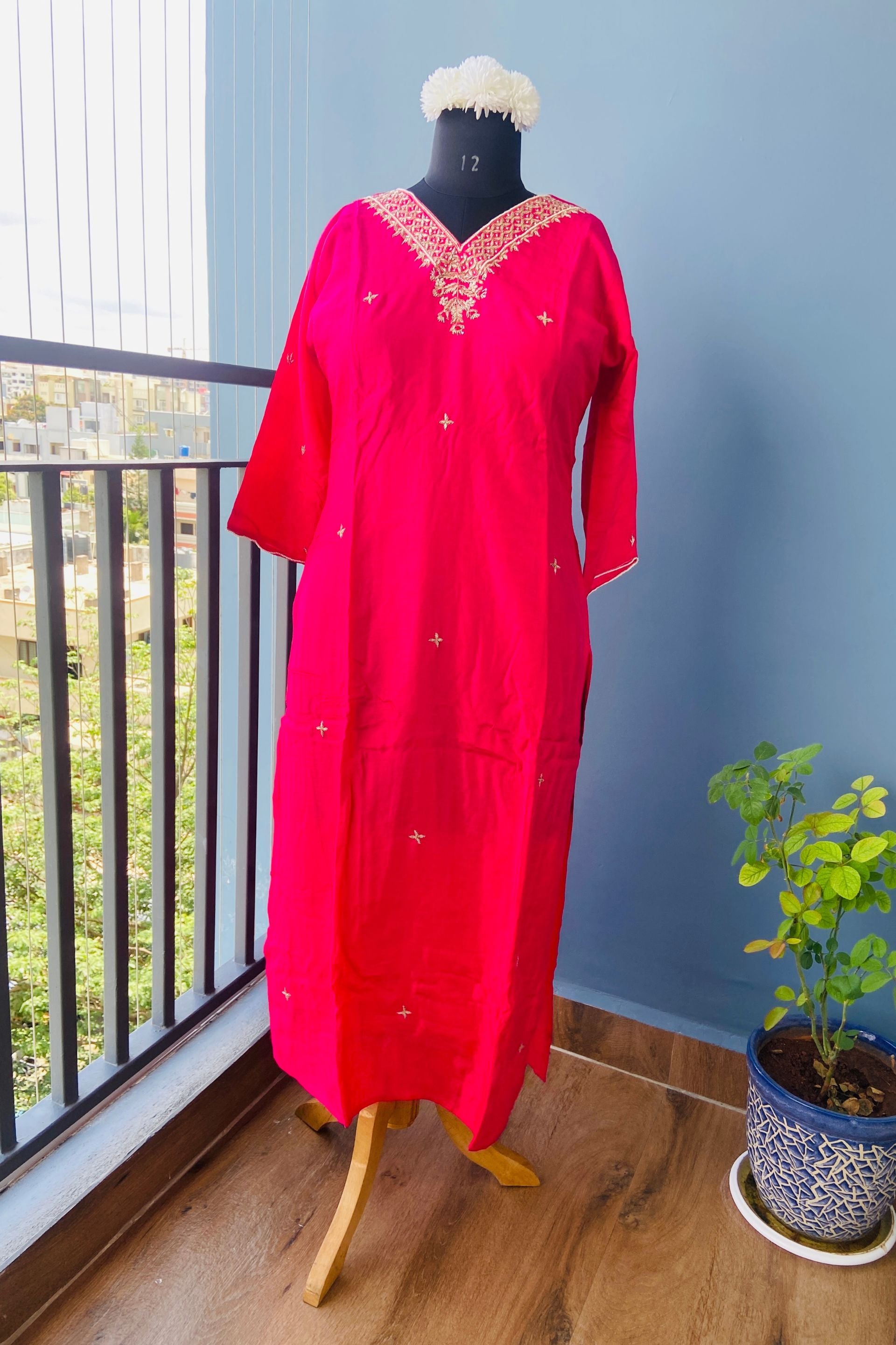 Magenta Dola Silk Hand Zardosi Suit Set - 3 Piece