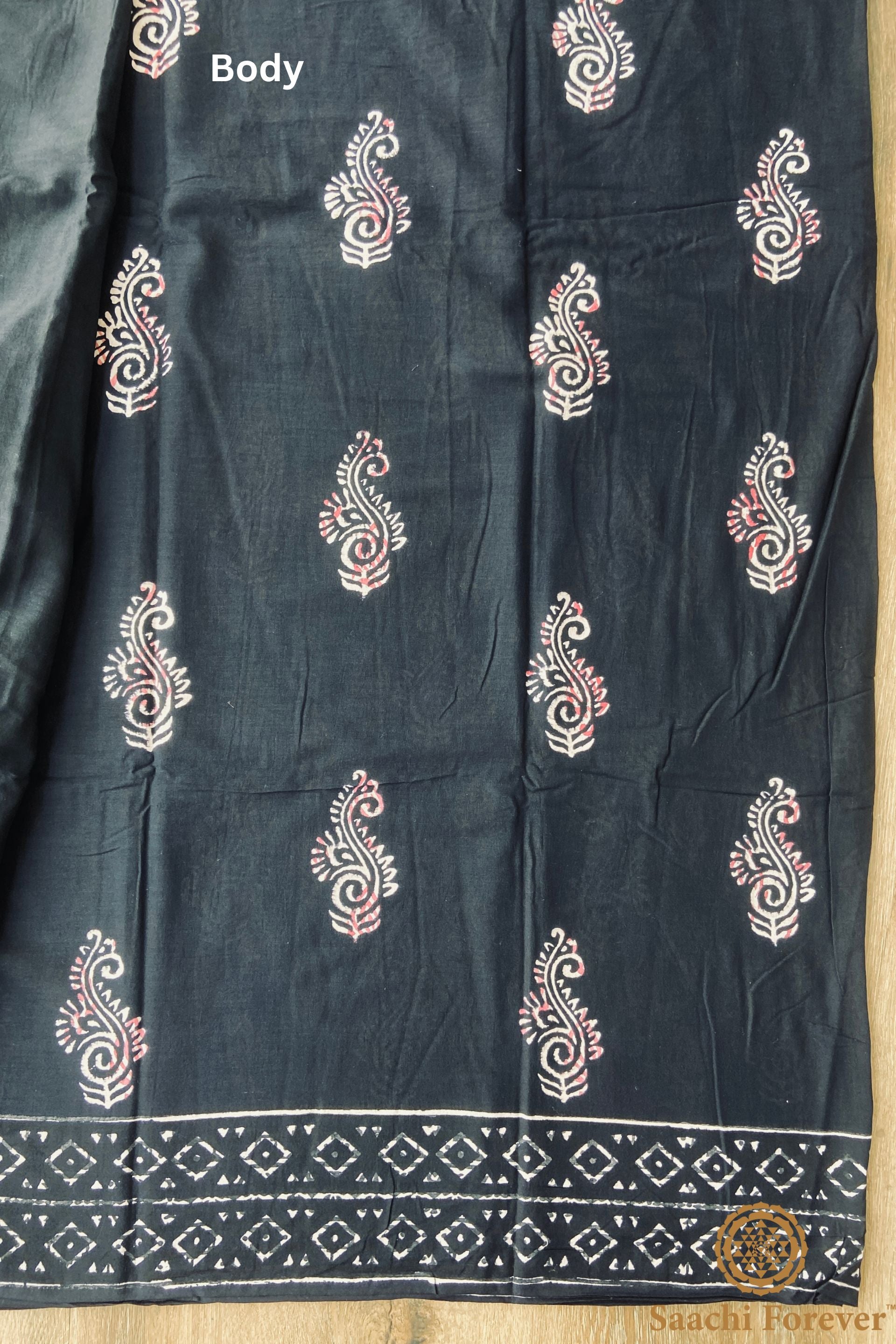Black Dabu Block Printed Mulmul Cotton Saree