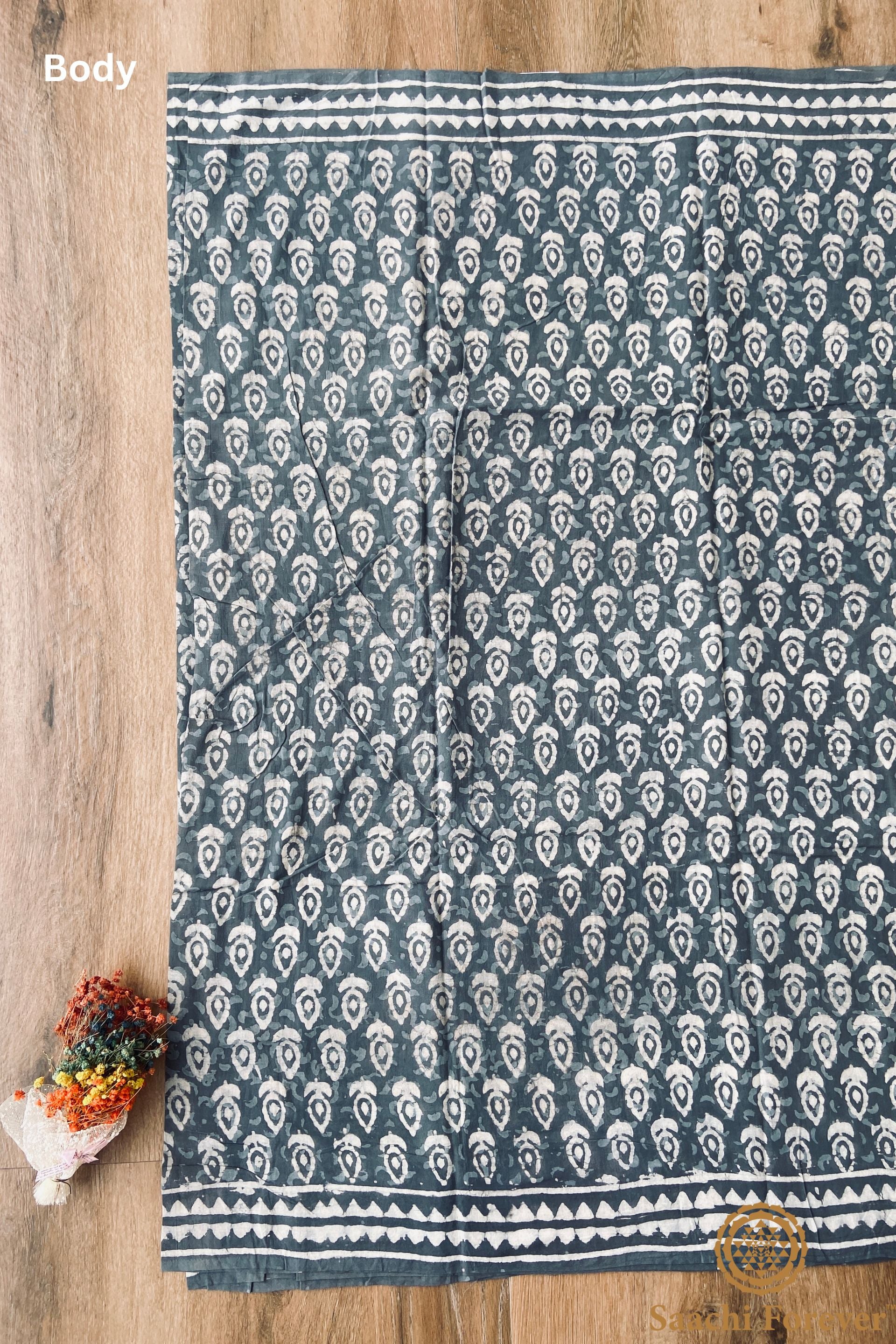 Grey Dabu Block Printed Mulmul Cotton Saree