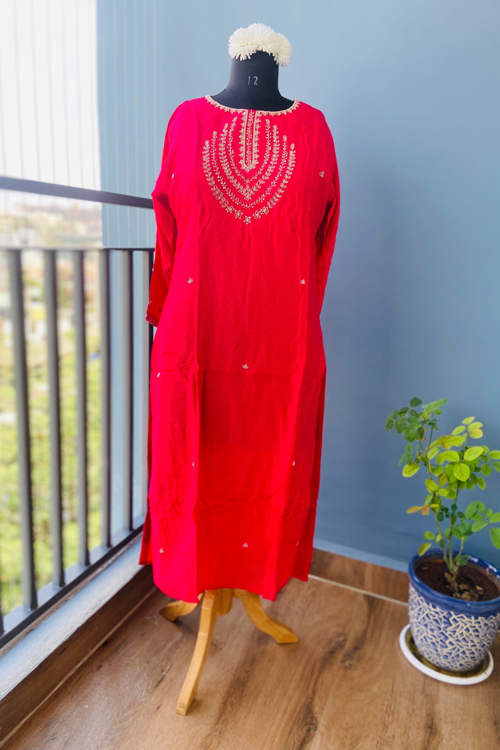 Magenta Dola Silk Hand Zardosi Suit Set - 3 Piece