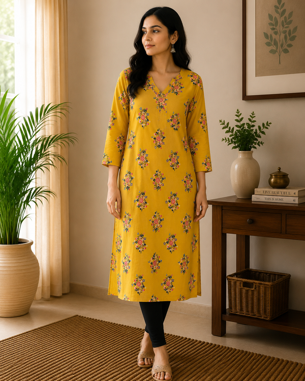Mustard Yellow Cotton Kurta