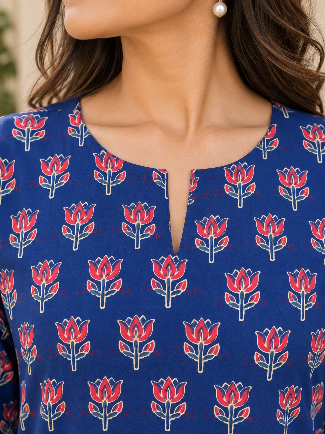 Neel Bagh Ajrakh HandBlock Printed A-Line Cotton Kurta
