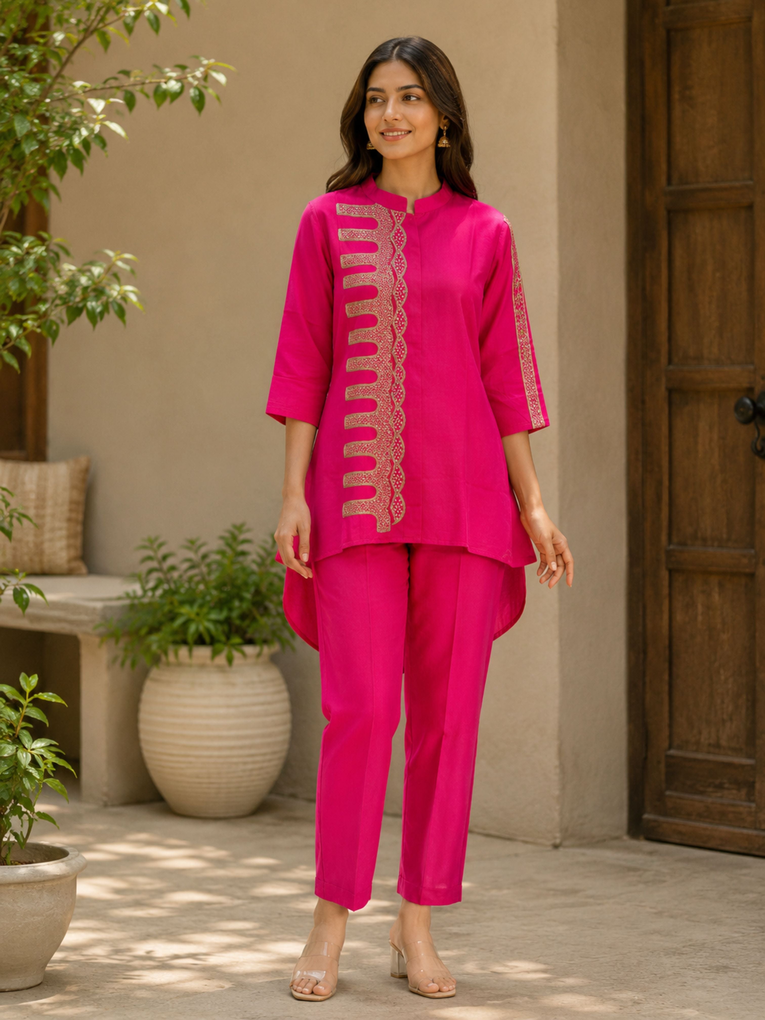 Fuchsia Embroidered Coord Set - 2 Piece