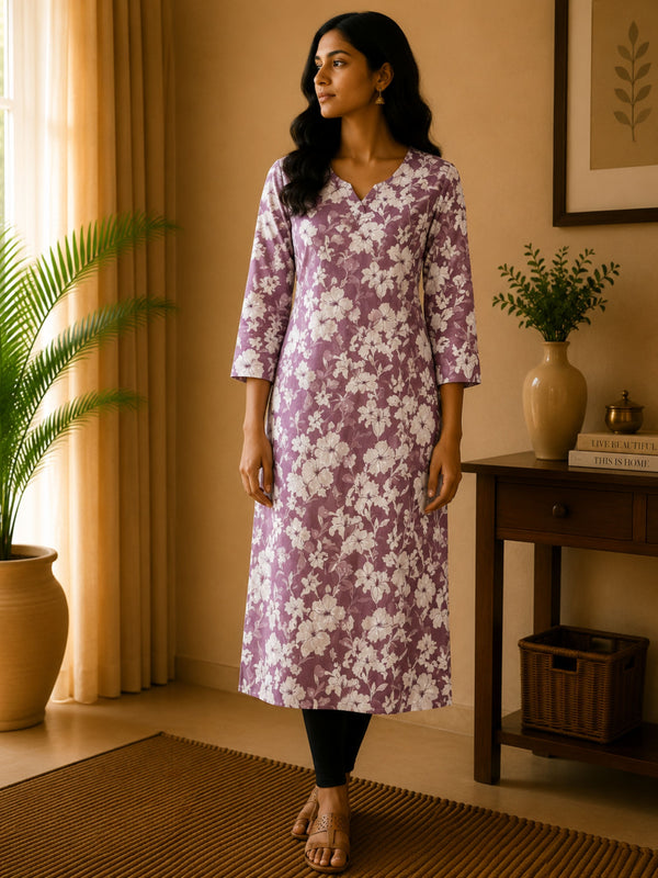 Lavender & White Cotton Kurta