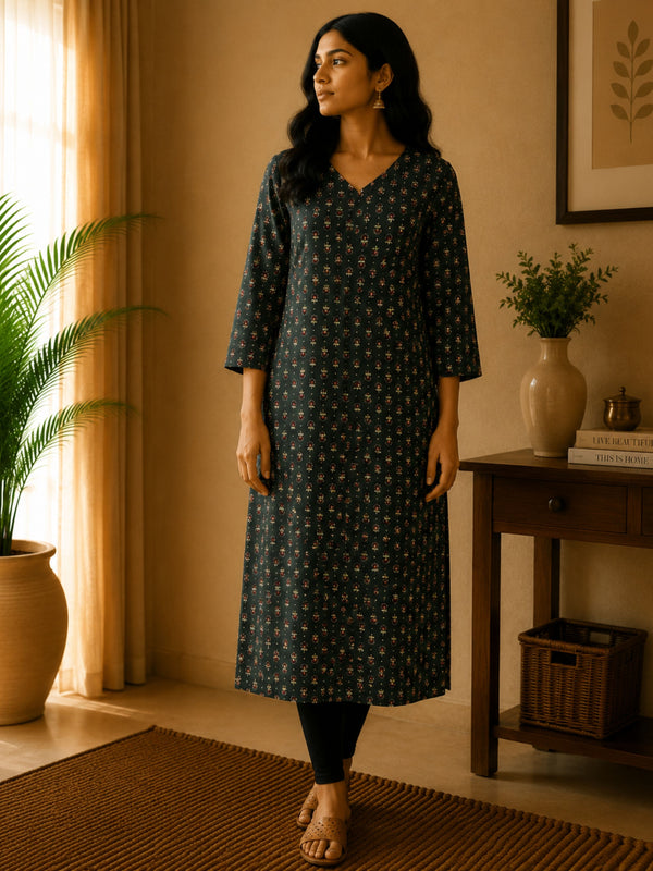 Dark Green Butta Cotton Kurta
