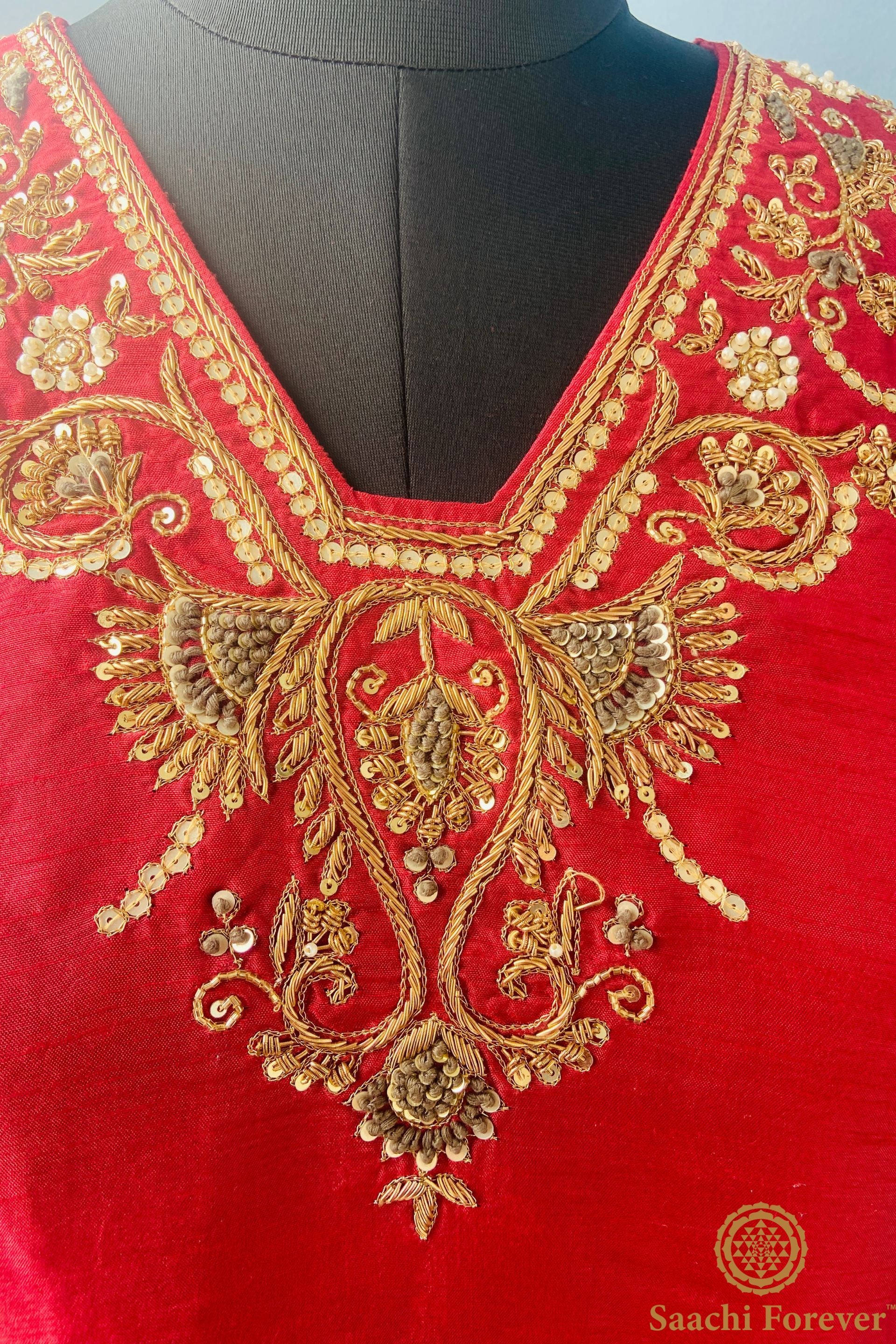 Dusky Red Dola Silk Hand Zardosi suit set - 3 Piece