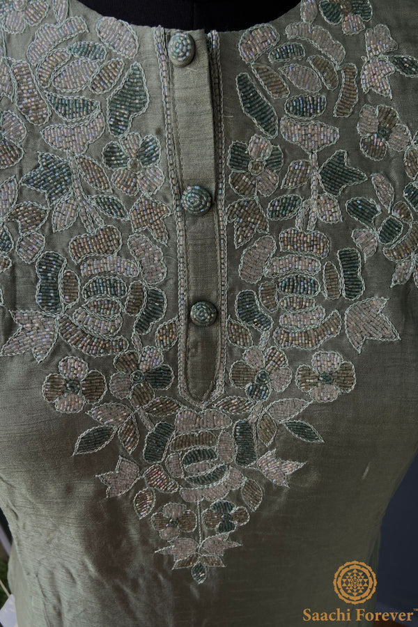 Pistachio Dola Silk Hand Zardosi Suit Set- 3 Piece