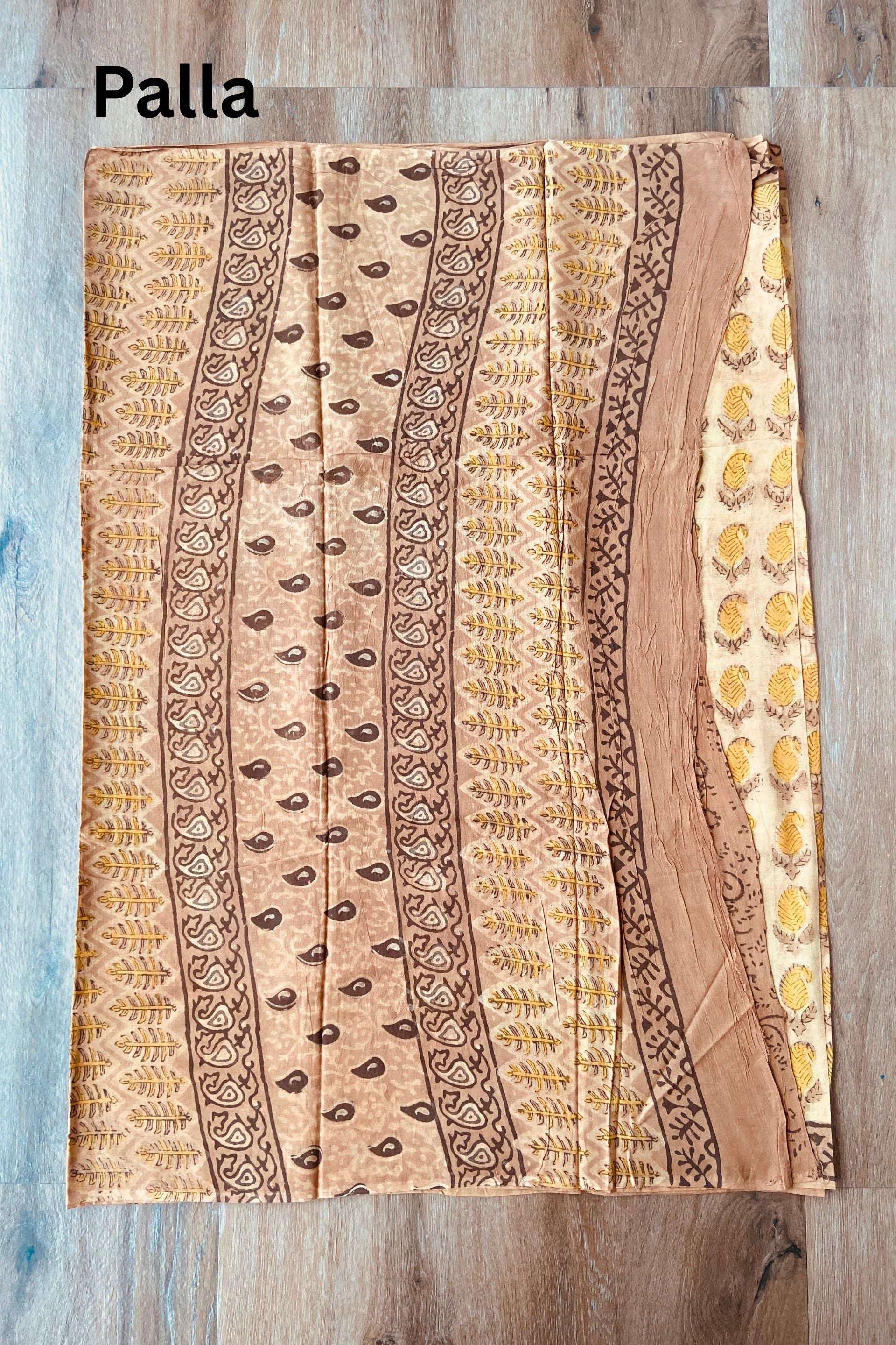 Beige Multani Block Printed Mulmul Cotton Saree