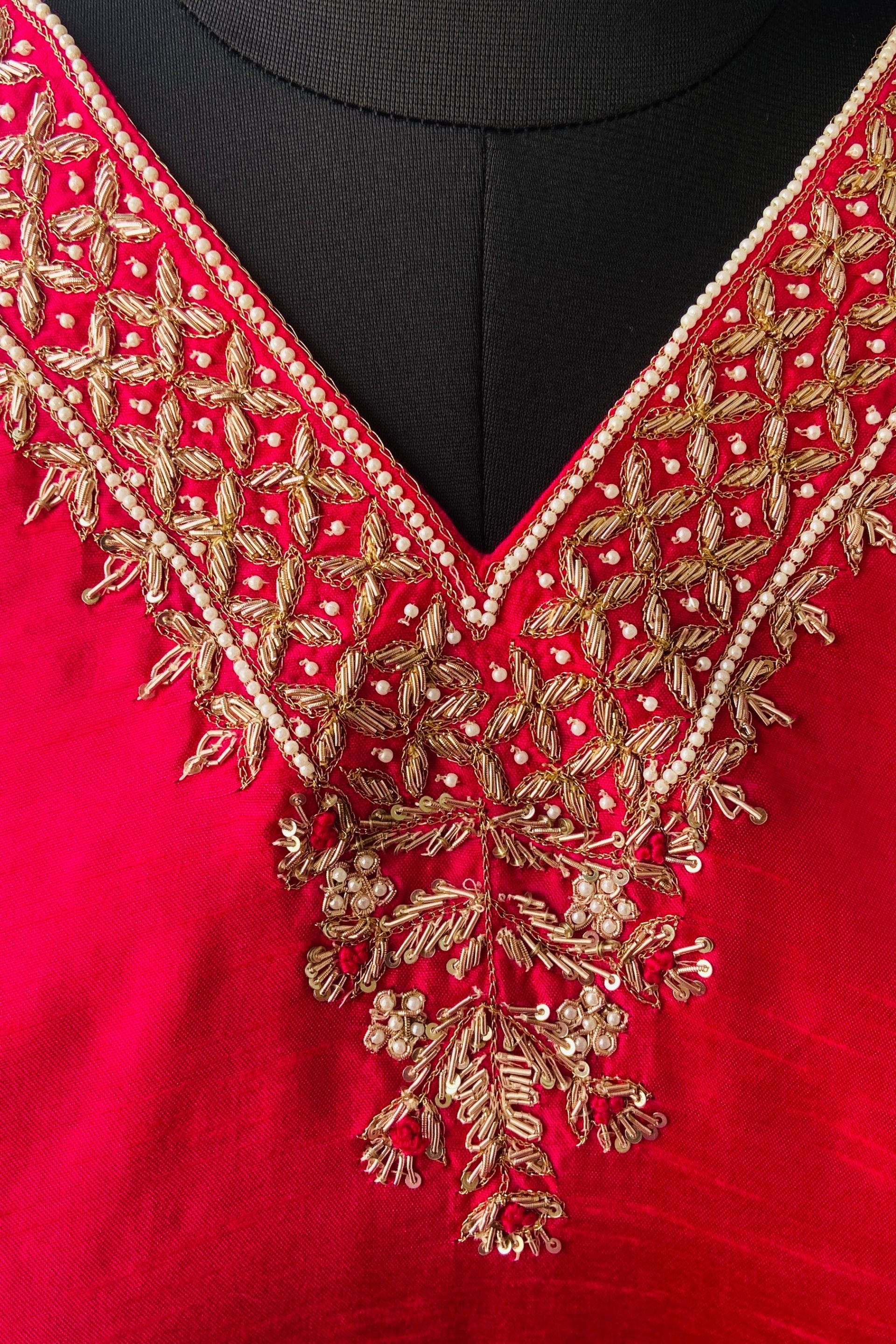Magenta Dola Silk Hand Zardosi Suit Set - 3 Piece