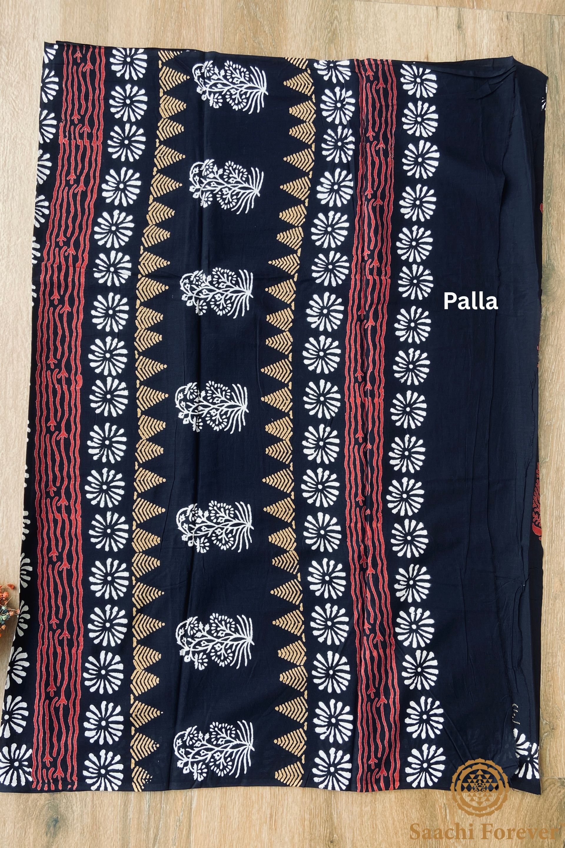Black Dabu Block Printed Mulmul Cotton Saree