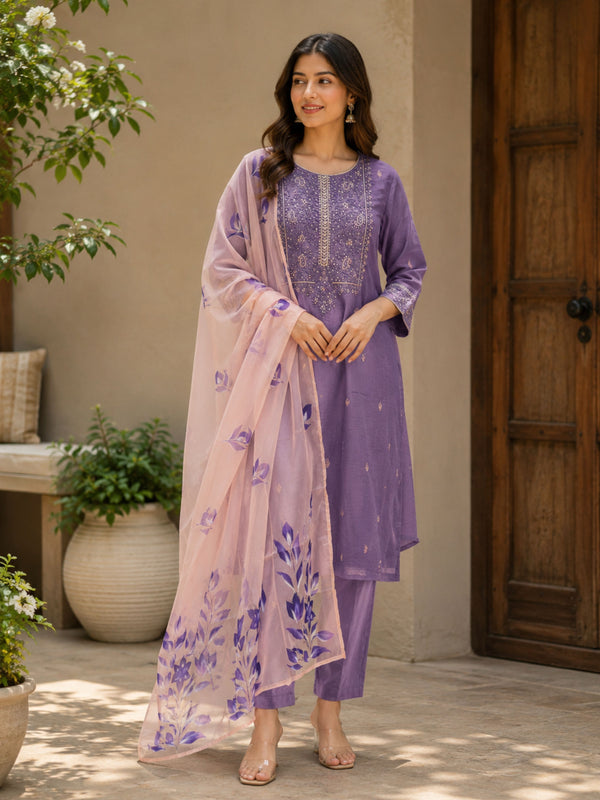 Lavender Embroidered Suit - 3 Piece