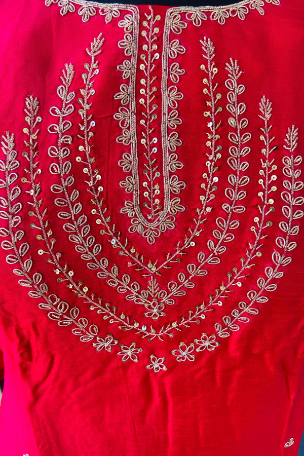 Magenta Dola Silk Hand Zardosi Suit Set - 3 Piece