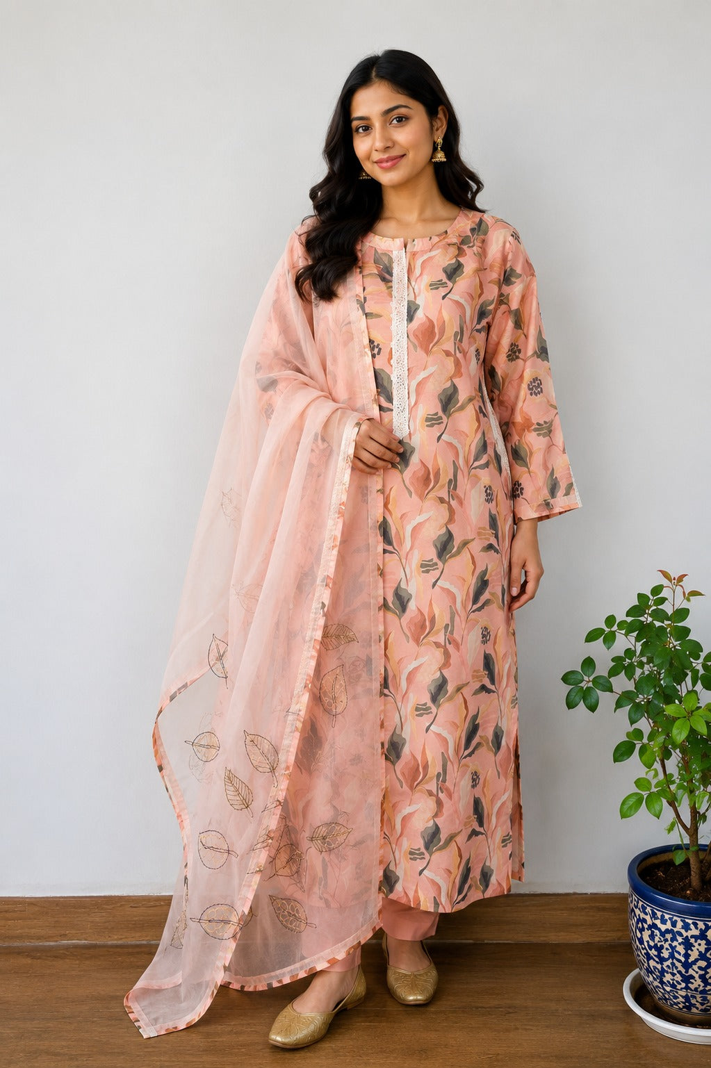 Peach Maheswari Silk Suit set - 2 Piece