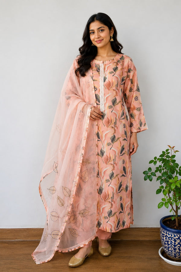 Peach Maheswari Silk Suit set - 2 Piece