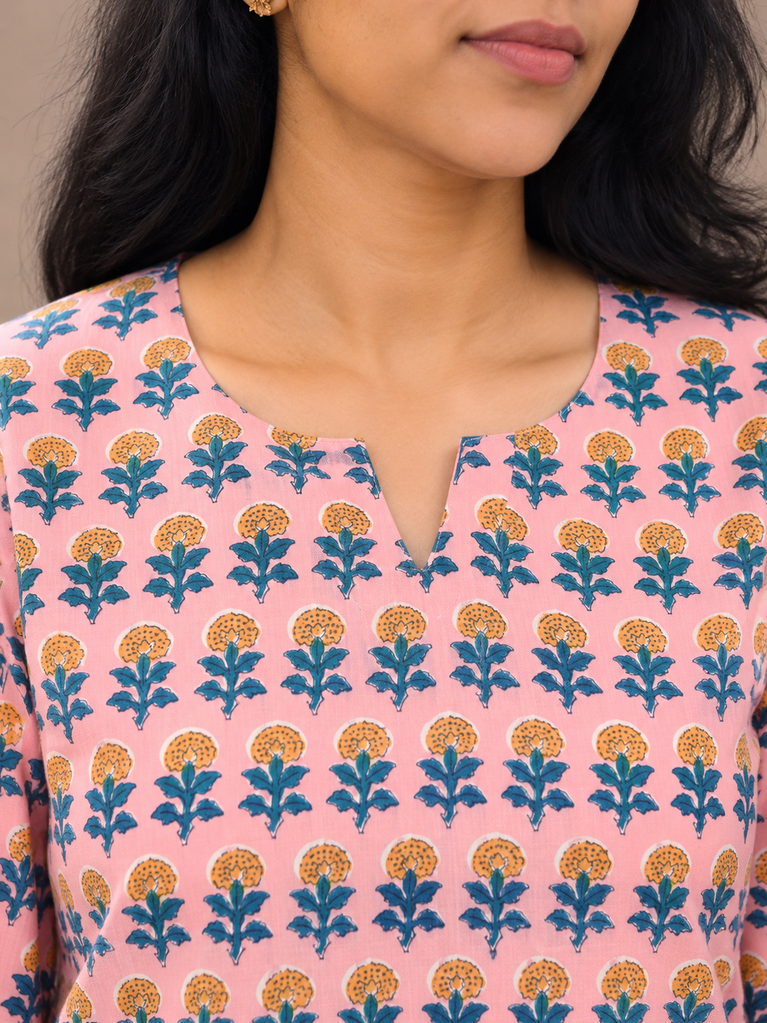 Pink Butta Sanganeri HandBlock Printed Straight Cut Kurta With Lining