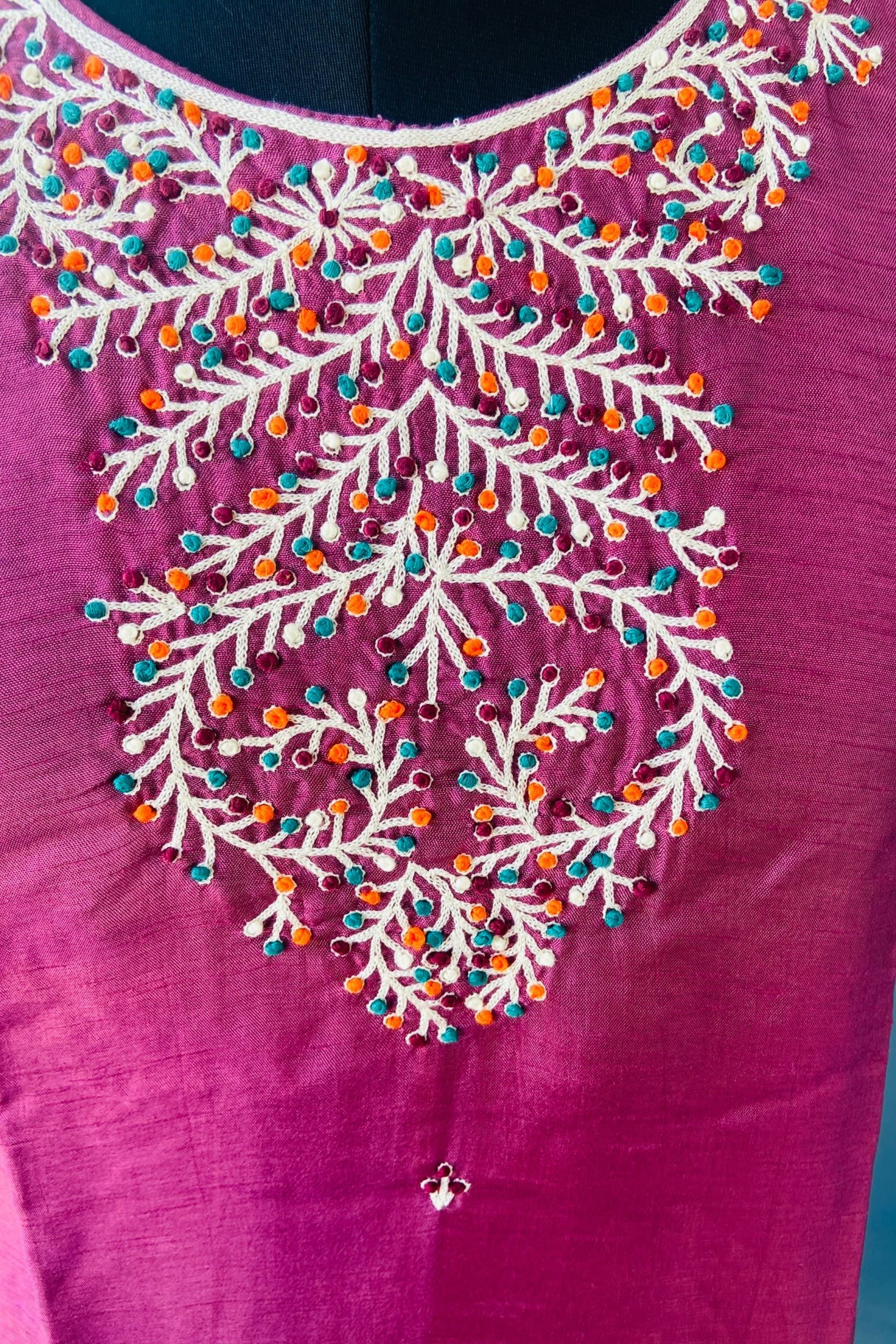 Violet Dola Silk Thread Embroidered Suit Set - 3 Piece