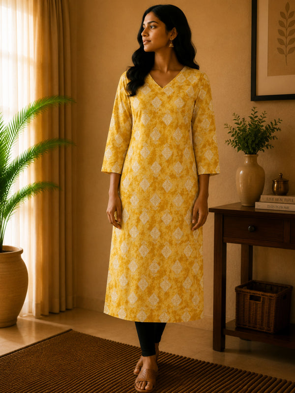 Yellow & White Cotton Kurta