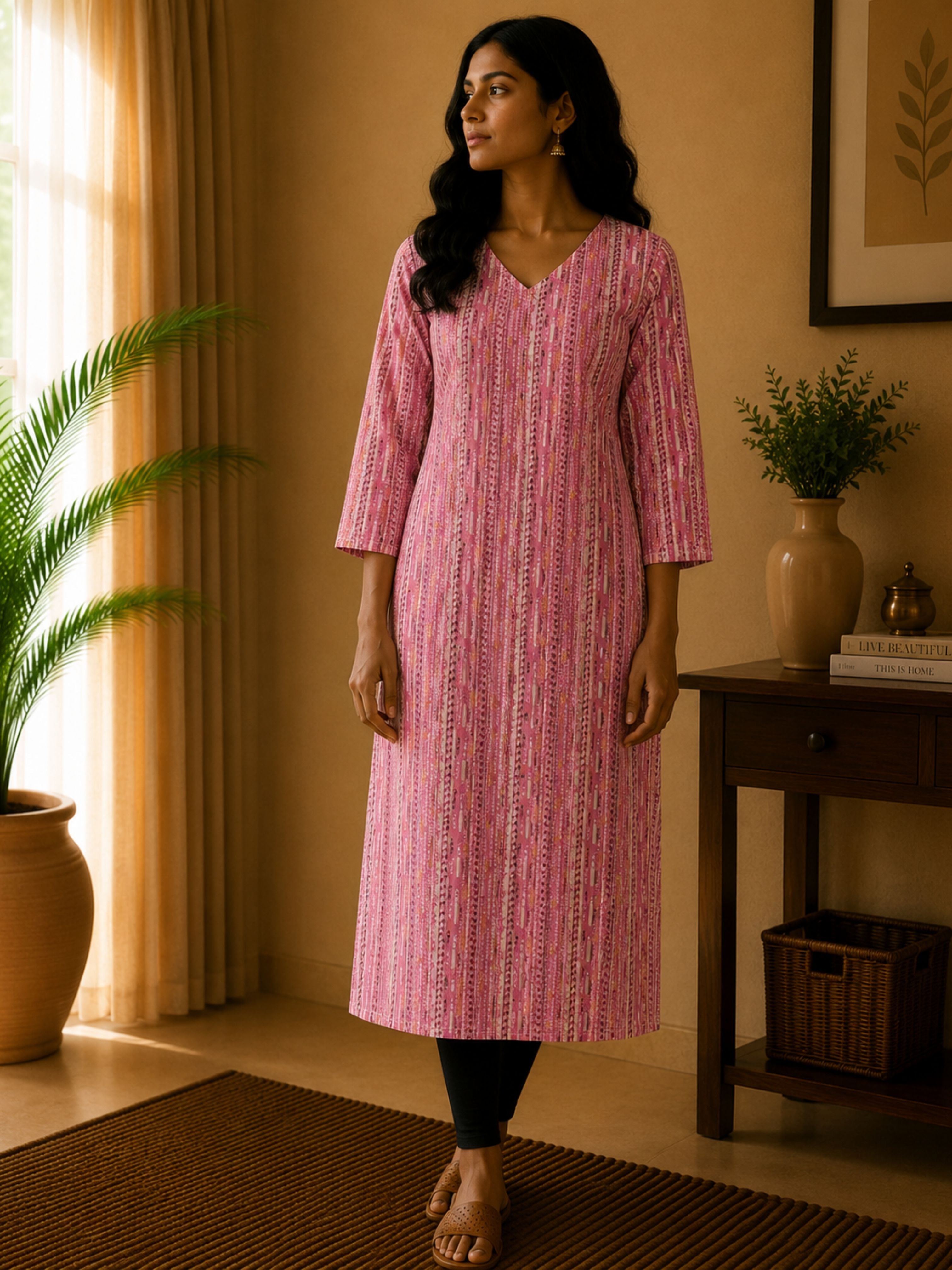 Pink Liner Cotton Kurta