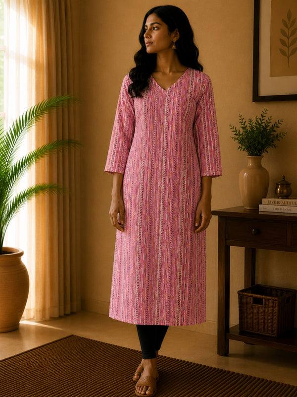 Pink Liner Cotton Kurta