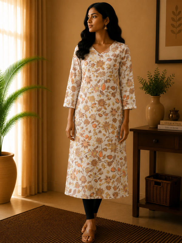 White Floral Cotton Kurta