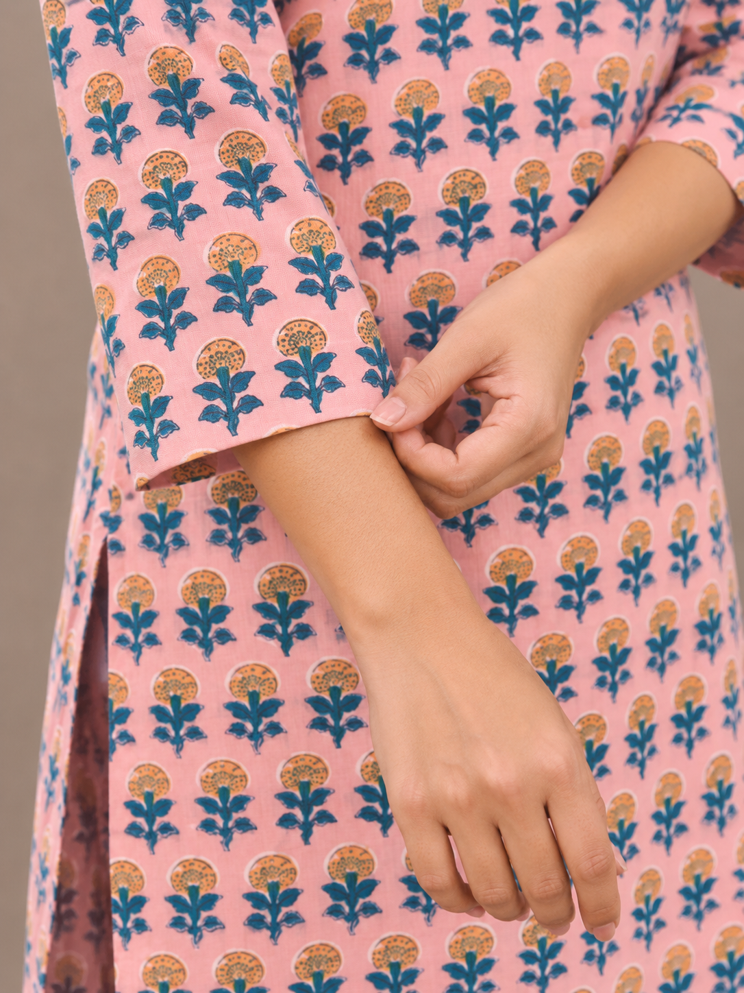 Pink Butta Sanganeri HandBlock Printed Straight Cut Kurta With Lining