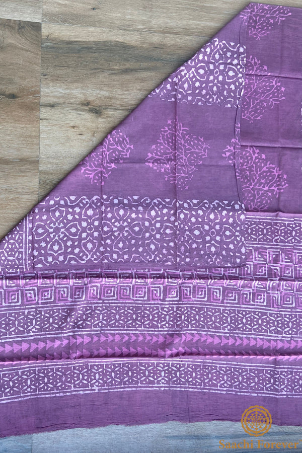 Mul Cotton Block Printed Unstitched Suit Set – 3 Piece