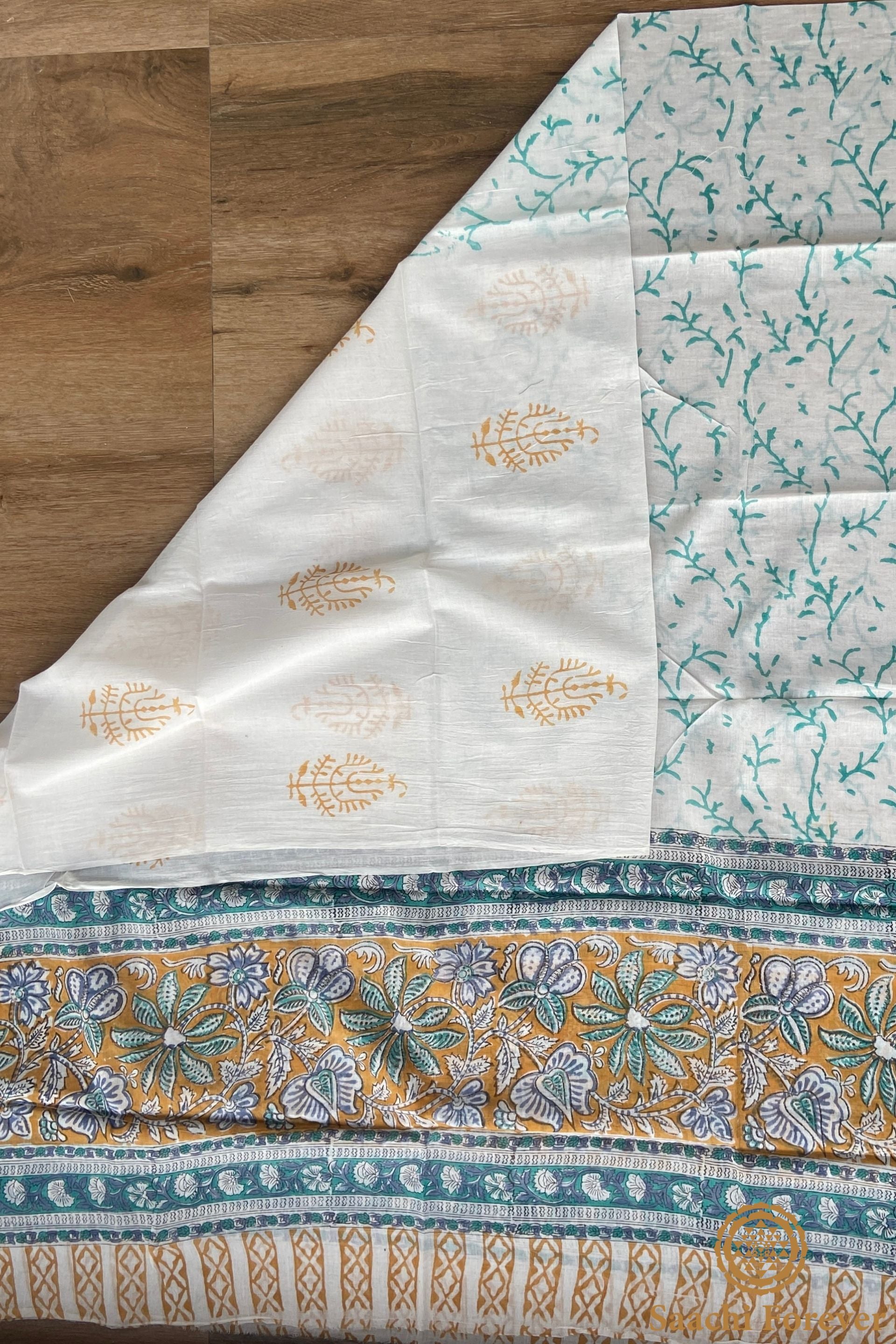 Mul Cotton Block Printed Unstitched Suit Set – 3 Piece