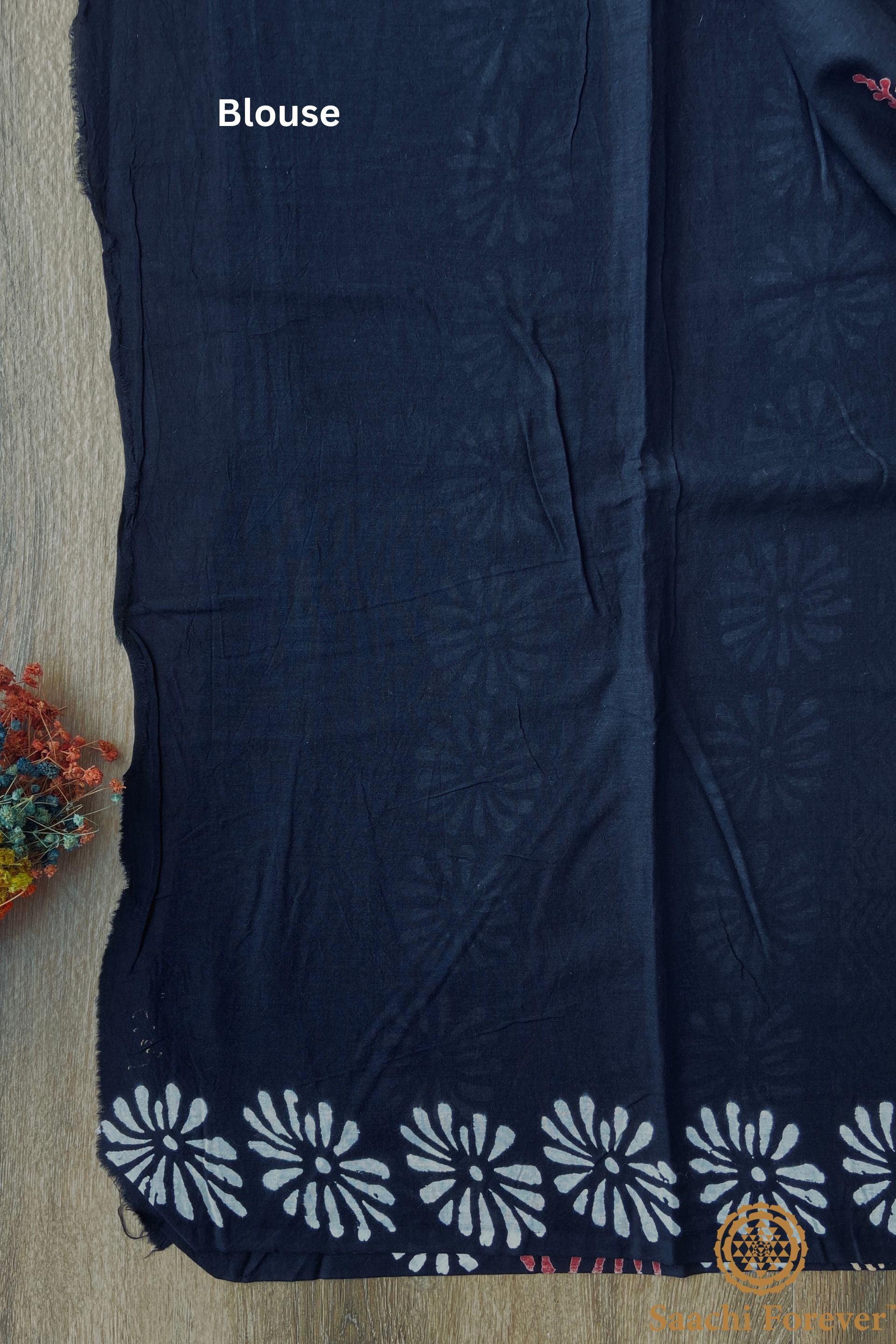 Black Dabu Block Printed Mulmul Cotton Saree