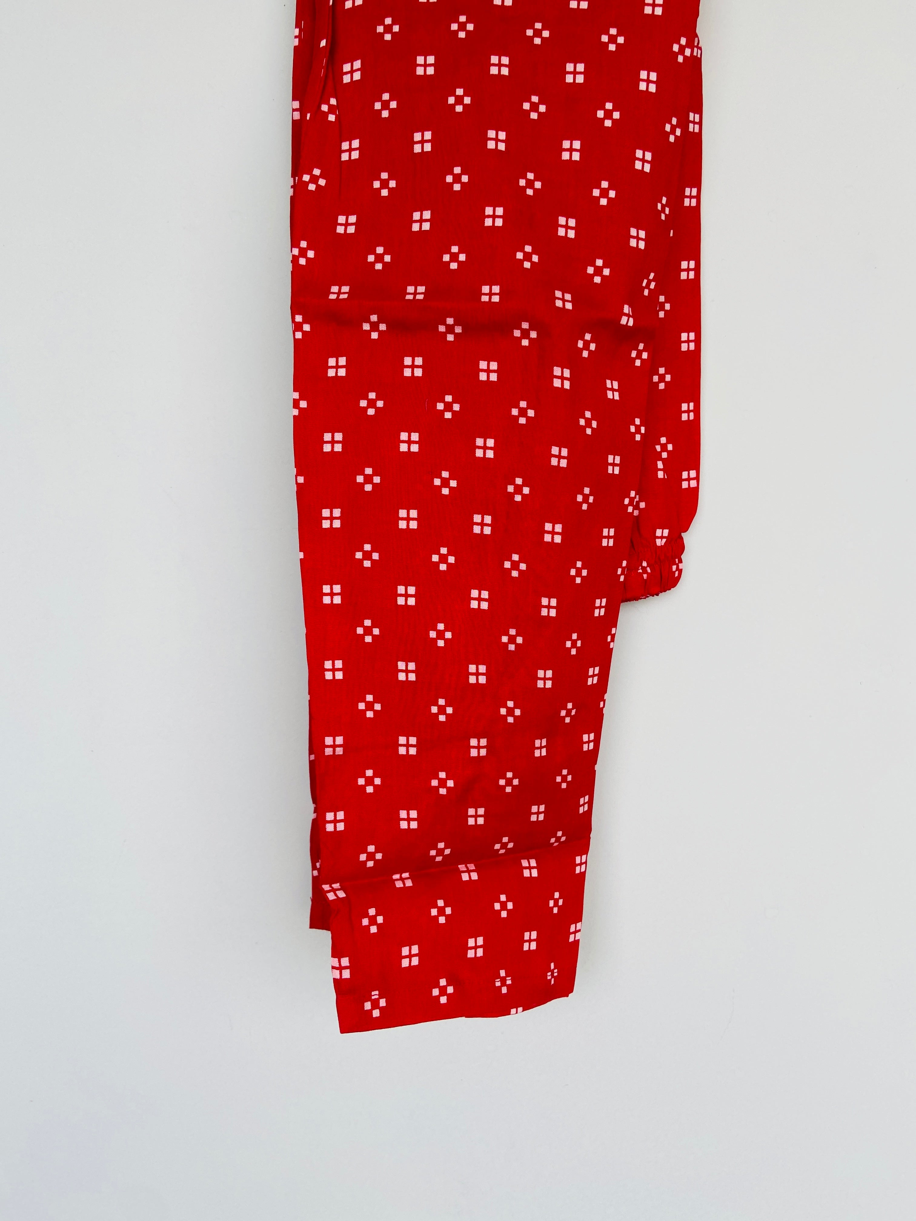 Ikat Black & Red Rayon Cotton Thread Work suit - 3 Piece
