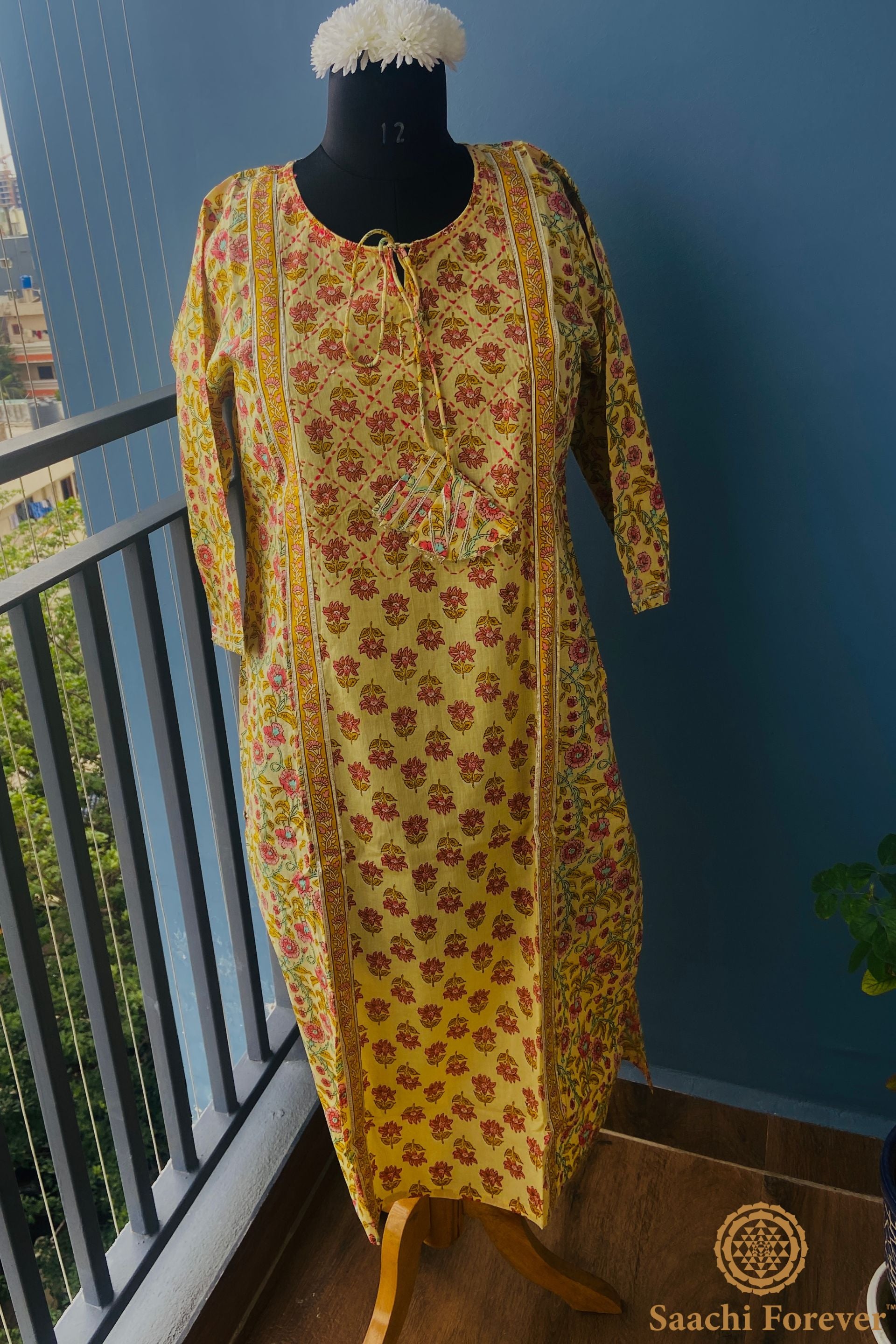 Lemon Yellow Cotton Katha Embroidered Suit Set - 3 Piece