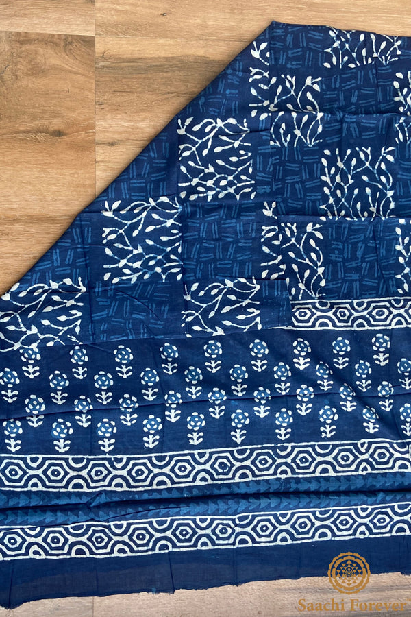 Mul Cotton Block Printed Unstitched Suit Set – 3 Piece