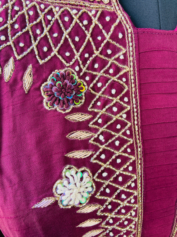 Maroon Dola Hand Zardosi Suit Set - 3 Piece