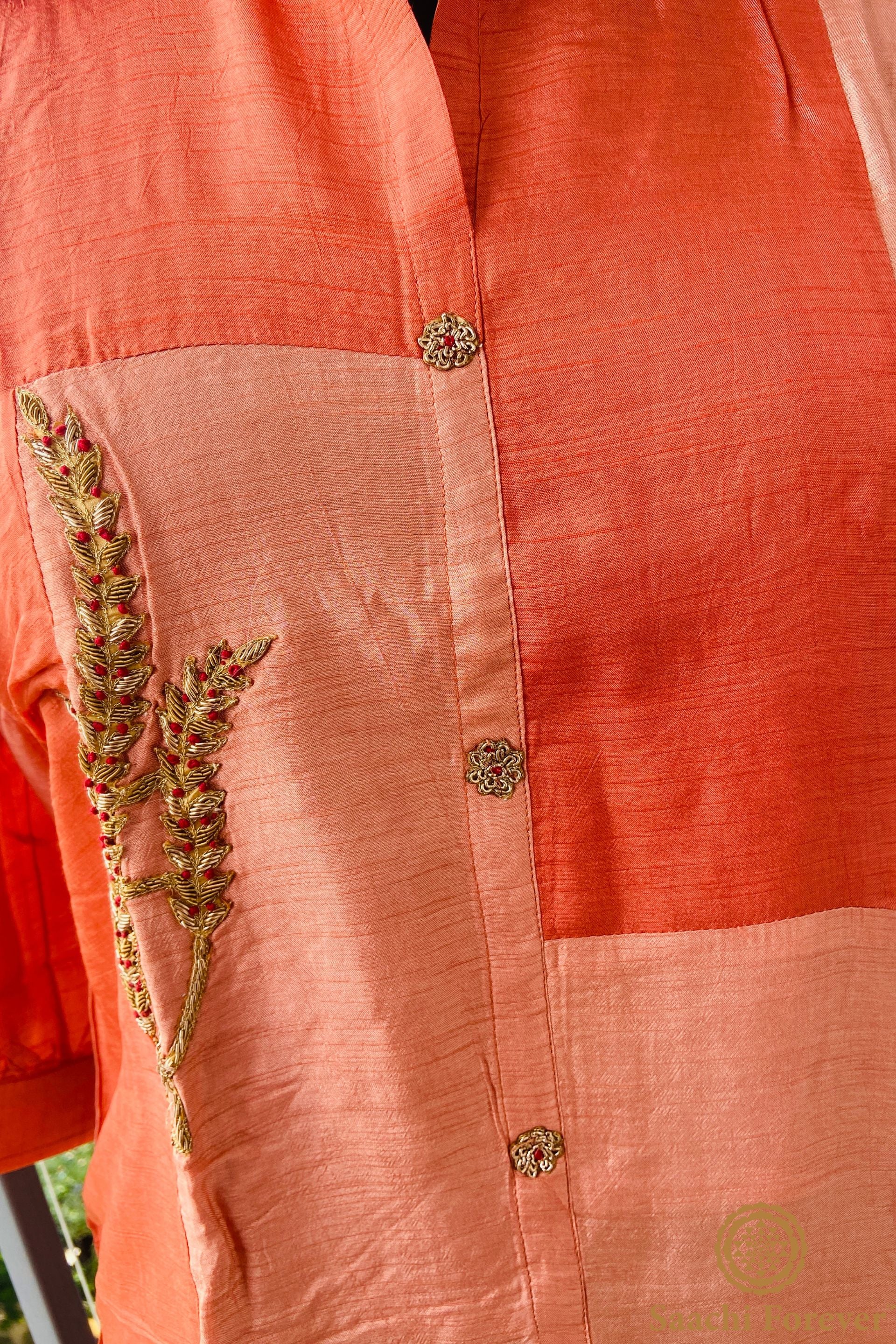 Peach & Orange Raw Silk Co-ord Set