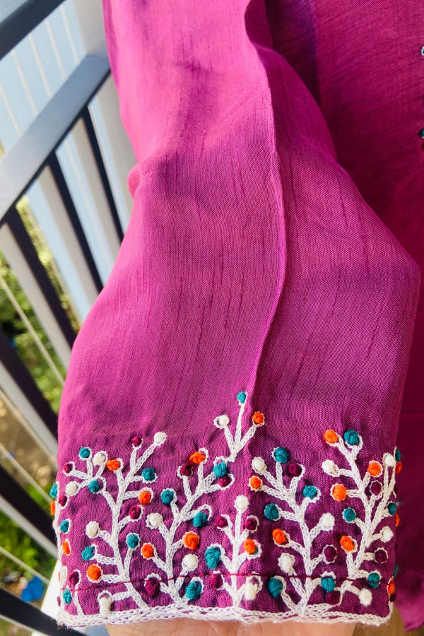 Violet Dola Silk Thread Embroidered Suit Set - 3 Piece